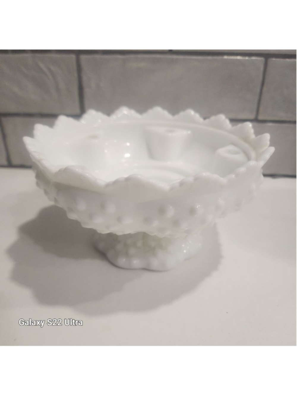 Fenton White Milk Glass Hobnail Candle Holder
